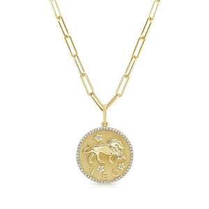 Leo Zodiac Diamond Necklace in 14KT Yellow Gold